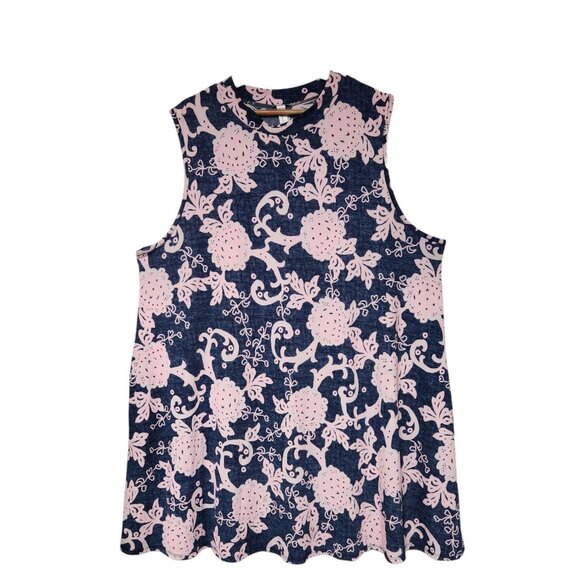 Mermaid Cove 1X? Dress Sleeveless Knee Length Mock Neck Navy Pink Preppy Boho - Picture 3 of 4